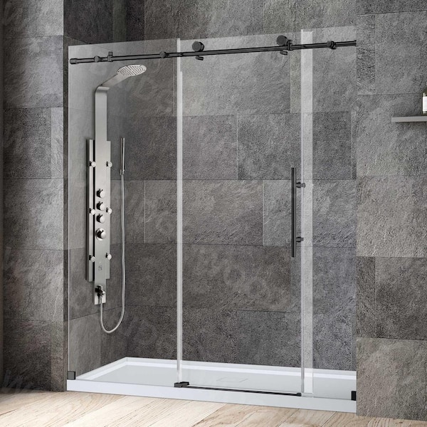WOODBRIDGE 72 in. W x 76 in. H Frameless Sliding Shower Door with Shatter Retention Glass in Matte Black
