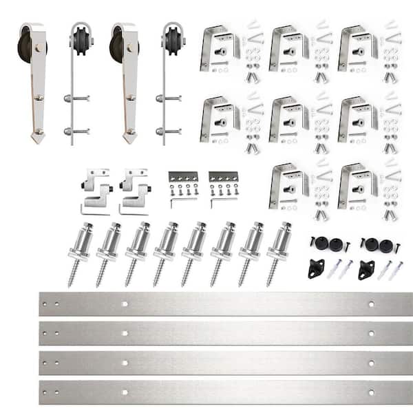 HOMACER 11 ft./132 in. Brushed Nickel Double Track Bypass U-Shape Sliding Barn Door Hardware Kit - Arrow Design Roller