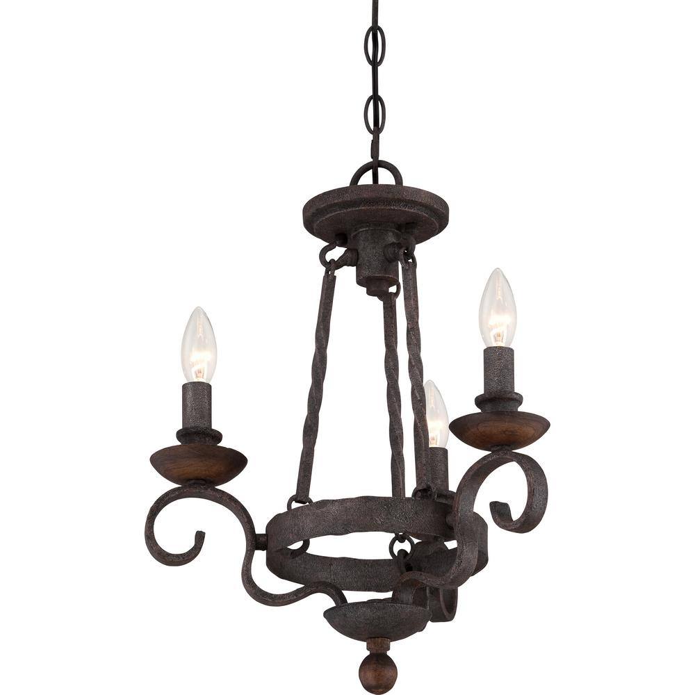 Rustic Black Mini 3-Light Candle Chandelier
