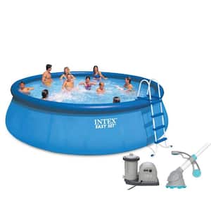 18 ft. Round 48 in. D Inflatable Easy Set Above Ground Pool with Pump and Krill Automatic Vacuum
