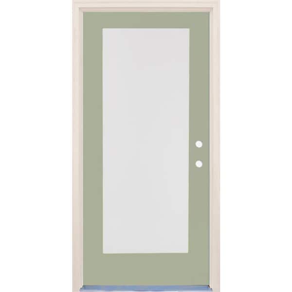 Builders Choice 36 in. x 80 in. Left-Hand/Inswing 1 Lite Satin Etch Glass Cypress Painted Fiberglass Prehung Front Door w/4-9/16" Frame