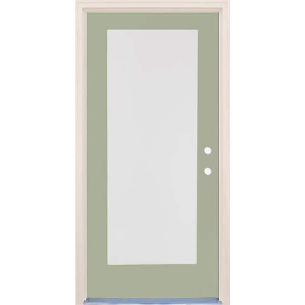 Builders Choice 36 in. x 80 in. Left-Hand/Inswing 1 Lite Satin Etch Glass Cypress Painted Fiberglass Prehung Front Door w/6-9/16" Frame