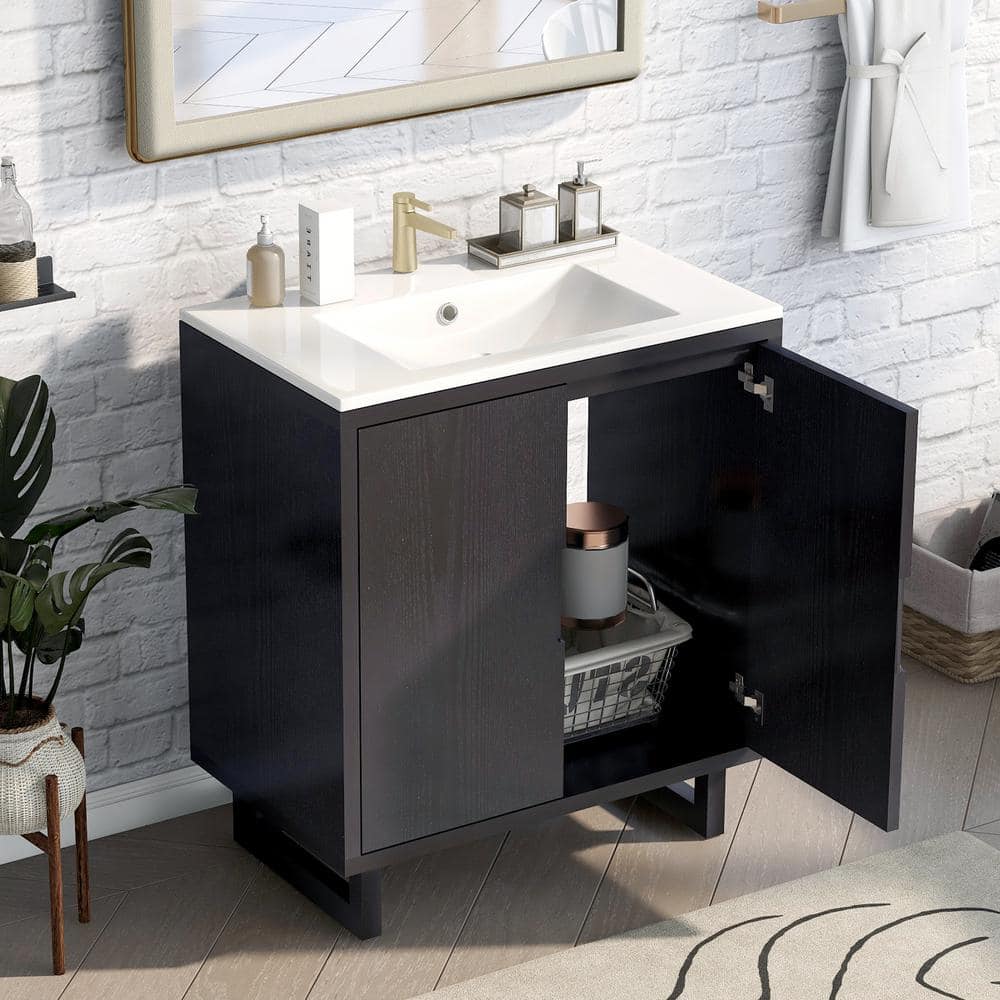 Modern 24 inch Black Bathroom Vanity with Undermount Ceramics Sink Combo, 2 Doors Single Bathroom Storage Cabinet Set