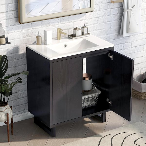 Magic Home 30 in. Black Bathroom Vanity Set Combo Storage Cabinet with ...