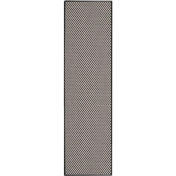 Nourison Courtyard Black White 2 ft. x 6 ft. All-over design Contemporary Runner Area Rug