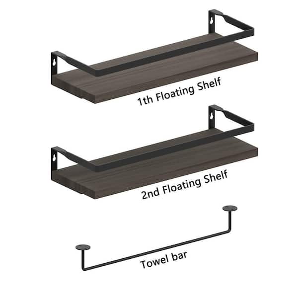 Home Basics Wood Floating Shelf with Key Hooks, Brown HDC94951 - The Home  Depot
