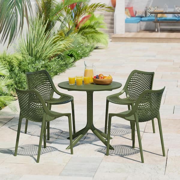 FrondandForm Modern Outdoor Patio Poly Plastic 31.5 in. Round Dining Table in Olive Green