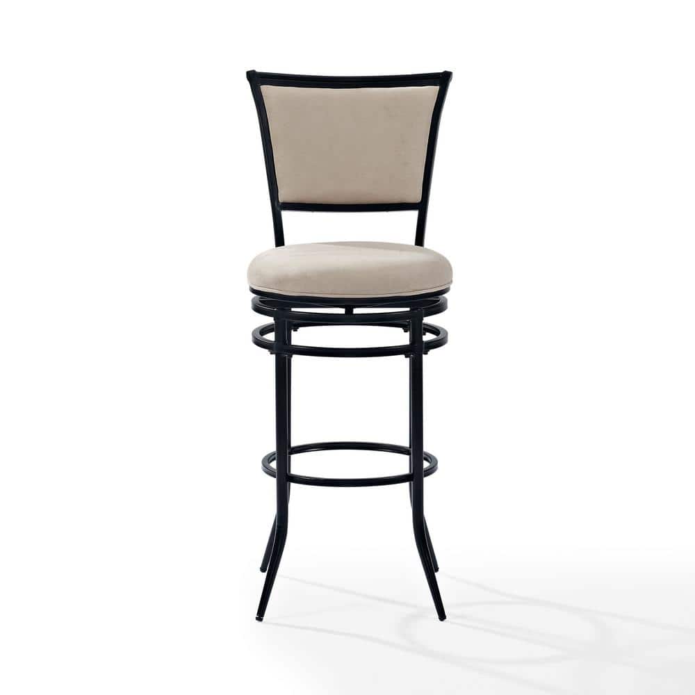 Elegant Flared 30" Swivel Bar Stool in Black with White Leather Cushion