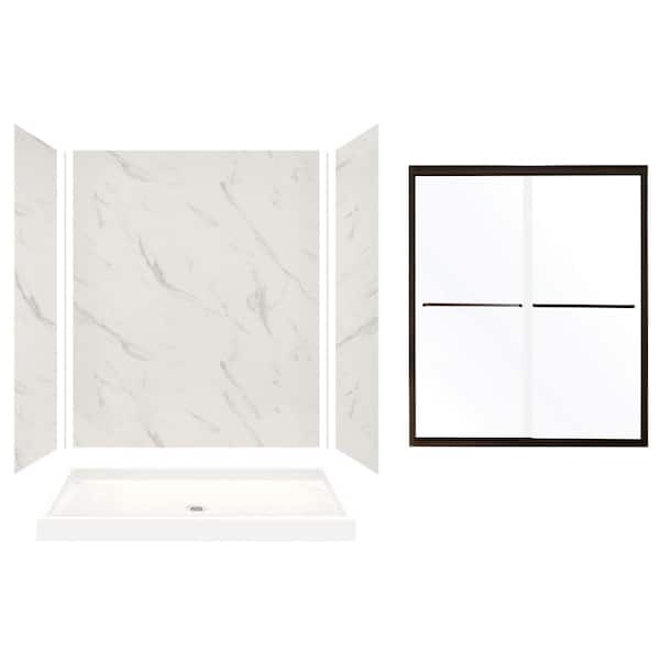Transolid Expressions 32 in. x 60 in. x 72 in. Center Drain Alcove Shower Kit with Door in Bianca and Bronze Hardware