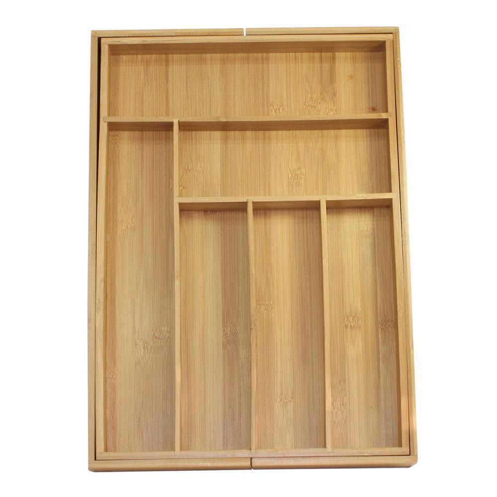 Natural Bamboo Expandable Drawer Organizer Set with Utensils