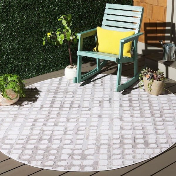 Stella Ivory/Beige 7 ft. x 7 ft. Abstract Tile High-Low Indoor/Outdoor Round Area Rug