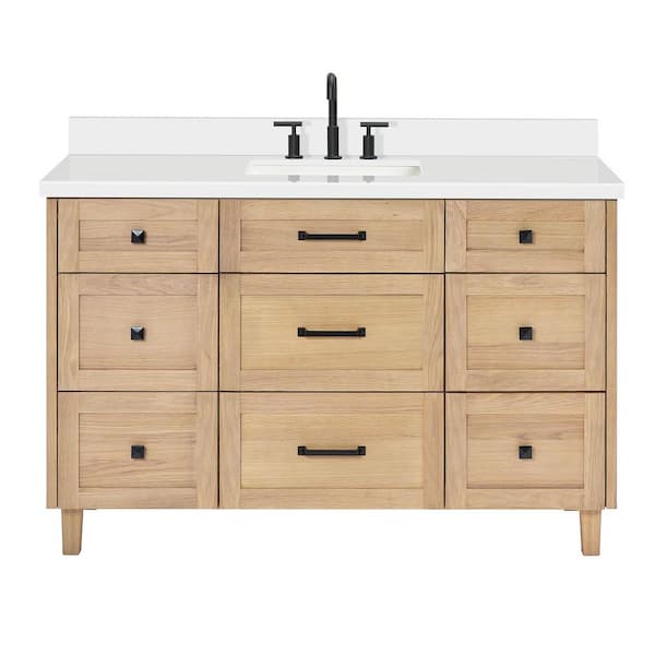 Monroe 54 in. W x 22 in. D x 36 in. H Single Sink Bath Vanity in Oak with Pure White Quartz Top