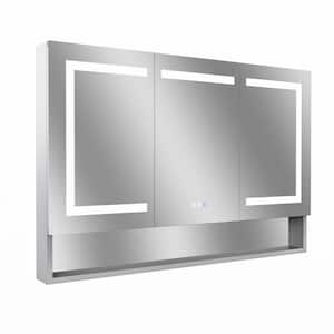 48 in. W x 32 in. H Rectangular Silver Aluminum Recessed/Surface Mount Medicine Cabinet with Mirror LED and Shelves