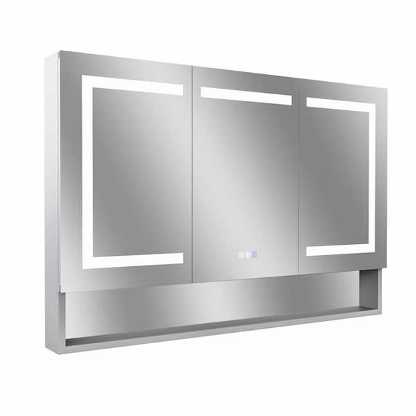 MEDUNJESS 48 in. W x 32 in. H Rectangular Silver Aluminum Recessed/Surface Mount Medicine Cabinet with Mirror LED and Shelves