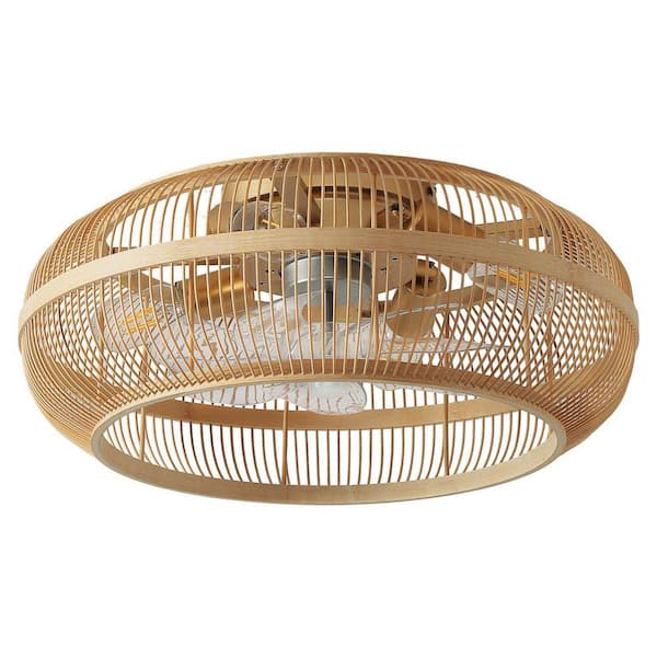 19.69 in. 4-Lights Indoor Brown Rattan Caged Ceiling Fan with Remote Included No Bulbs