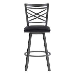 26 in. Transitional Black Faux Leather Metal Cross Back Bar Stool