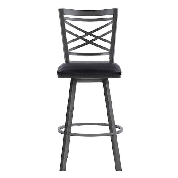 HomeRoots 26 in. Transitional Black Faux Leather Metal Cross Back Bar Stool
