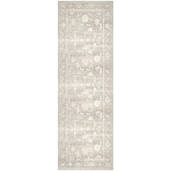 Vintage Washables Grey 2 ft. x 6 ft. Floral Traditional Runner Area Rug