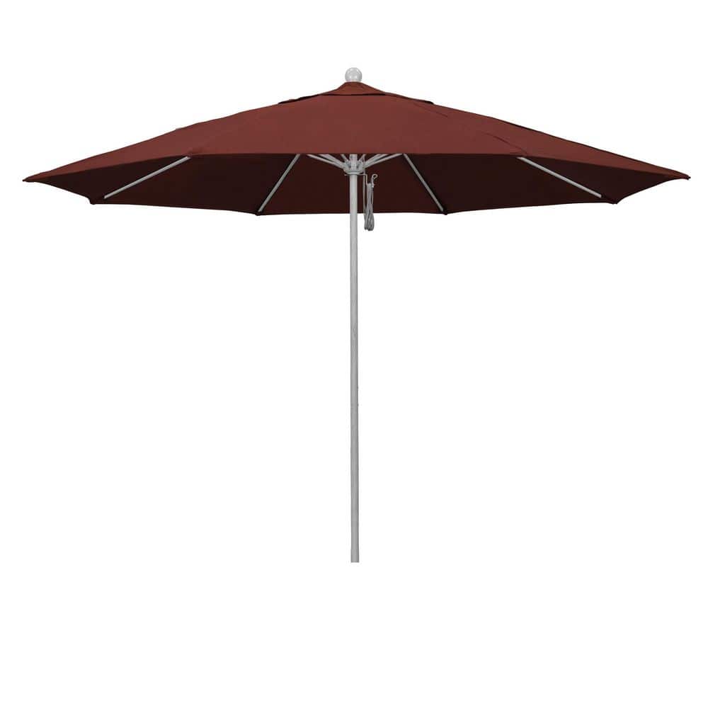 11 ft. Grey Woodgrain Aluminum Market Patio Umbrella with Fiberglass Ribs Pulley Lift in Henna Sunbrella price history on PriceWatchPro