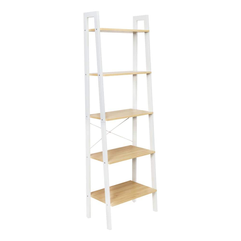 Adjustable White Wood and Metal A-Frame Ladder Shelf