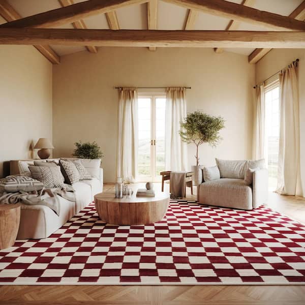 Rasali Checkered Box Red 5 ft. x 8 ft. Indoor Area Rug