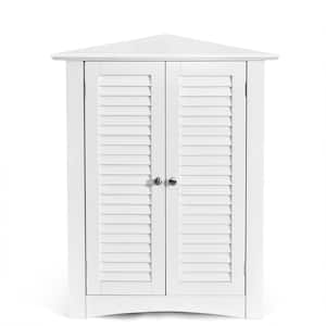25 in. W x 12.5 in. D x 32 in. H Freestanding Corner Linen Cabinet in White with Shutter Door
