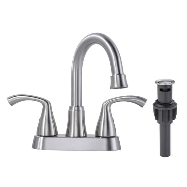 Unbranded 4 in. Centerset Double Handle High Arc Bathroom Faucet with Pop-up Drain Included in Brushed Nickel