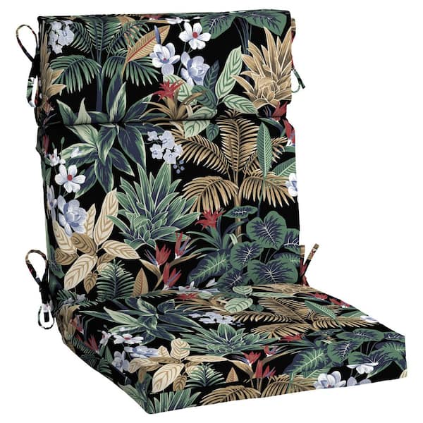 Hampton Bay 21.5 in. x 20 in. One Piece High Back Outdoor Dining Chair Cushion in Palladium Tropical