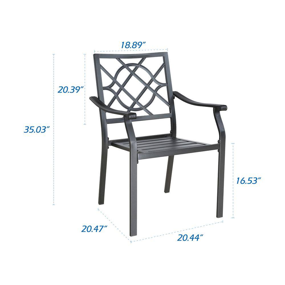 Black Steel Stackable Outdoor Dining Armchairs, Set of 2