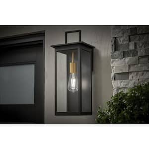 Autumnhill 19.13 in. Matte Black with Gold Accents 1-Light Outdoor Line Voltage Wall Sconce with No Bulb Included