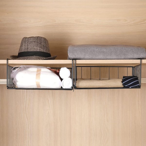 2-Pack Black Under Shelf Basket for Pantry Closet, Under Cabinet Storage Hanging Organizer Holds up to 22lbs