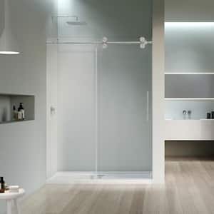Lazaro 56 in. W x 78 in. H Sliding Frameless Shower Door in Brushed Nickel Finish with Clear Glass