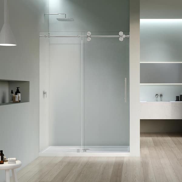 Altair Lazaro 56 in. W x 78 in. H Sliding Frameless Shower Door in Brushed Nickel Finish with Clear Glass