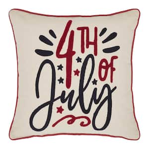 April and Olive Tan, Deep Red, Navy 4th Of July Pillow 18 in. x 18 in. Patriotic Throw Pillow