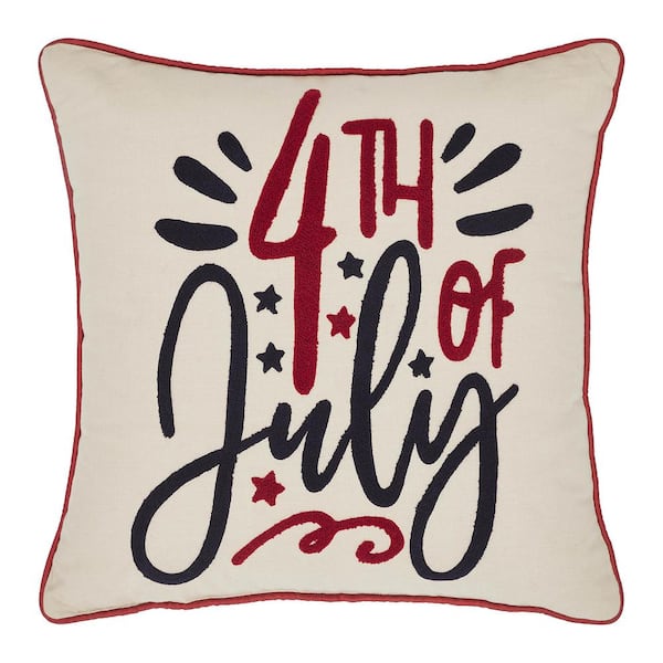 VHC BRANDS April and Olive Tan, Deep Red, Navy 4th Of July Pillow 18 in. x 18 in. Patriotic Throw Pillow