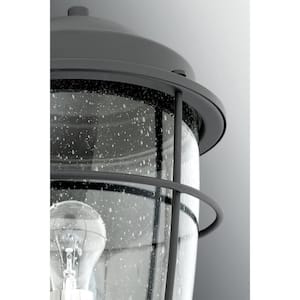 Holcombe Collection 1-Light Textured Black Clear Seeded Glass Farmhouse Outdoor Hanging Lantern Light