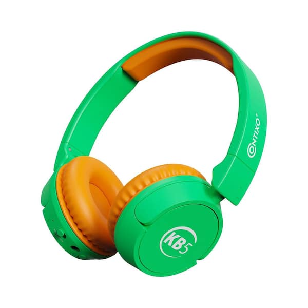 Kid Safe 85dB On Ear Foldable Wireless Bluetooth Headphone, Built-In Micro Phone (Green + Orange)