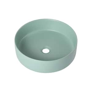 15 in. Round Art Basin Bathroom Ceramic Vessel Sink in Matt Light Green