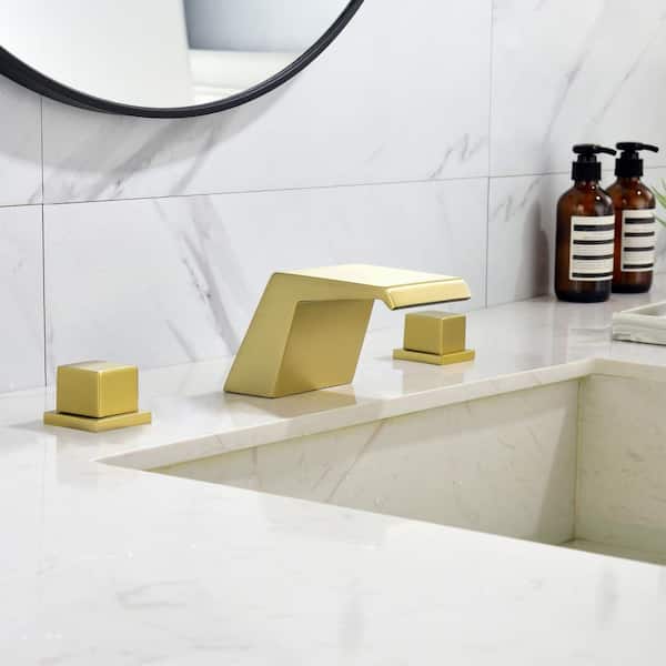 Lilac 3 Hole 2-Handle Waterfall Bathroom Faucet in Brushed Gold