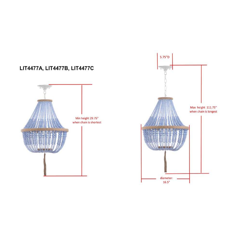 Contemporary Kristi 3-Light 16.5" Blue Beaded Pendant