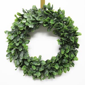 14 in. Frosted Green Artificial Spring Leaf Foliage Greenery Wreath