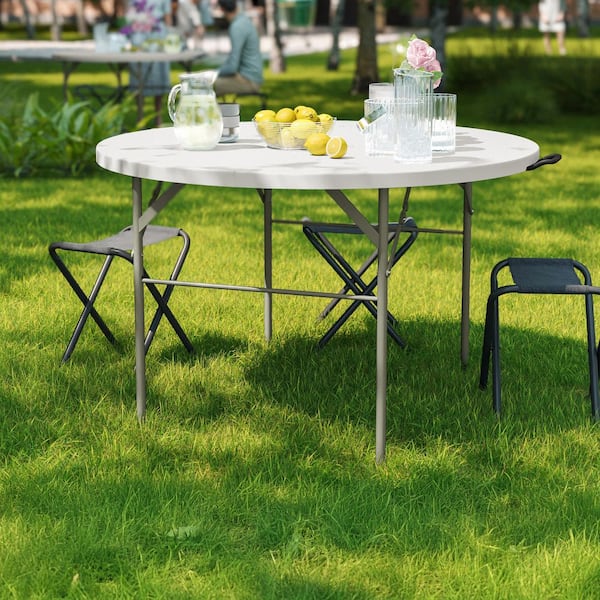 47.75 in. Granite White Plastic Tabletop Metal Frame Folding Table