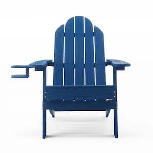 Miranda Navy Blue Foldable Recycled Plastic Outdoor Patio Adirondack Chair with Cup Holder for Backyard/Firepit(1pack)