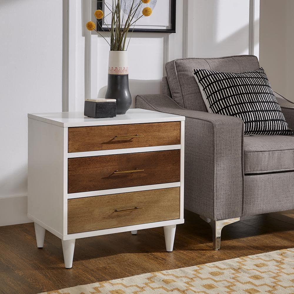 White Finish 3-Drawer Nightstand