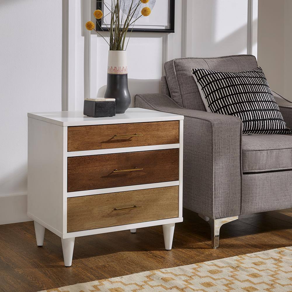 White Finish 3-Drawer Nightstand