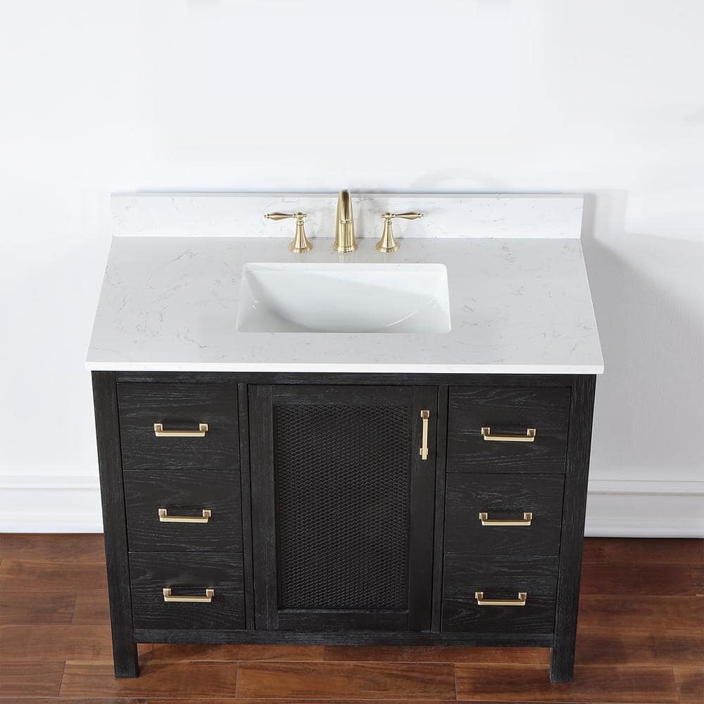 Hadiya 42" Black Oak Vanity with Composite Stone Countertop