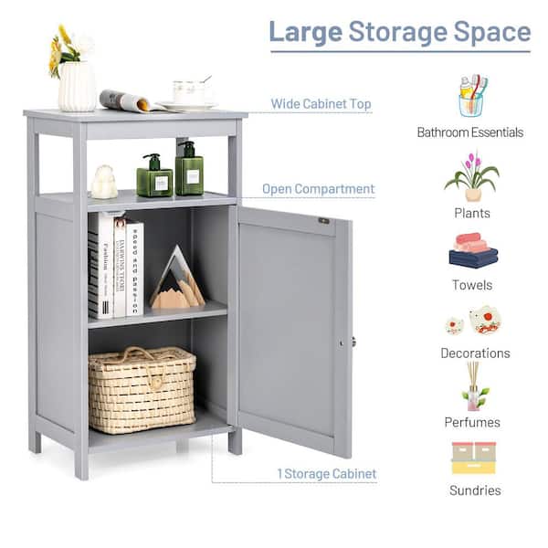 Costway Bathroom Floor Cabinet Side Storage Cabinet with 3 Drawers and 1 Cupboard Grey, Gray