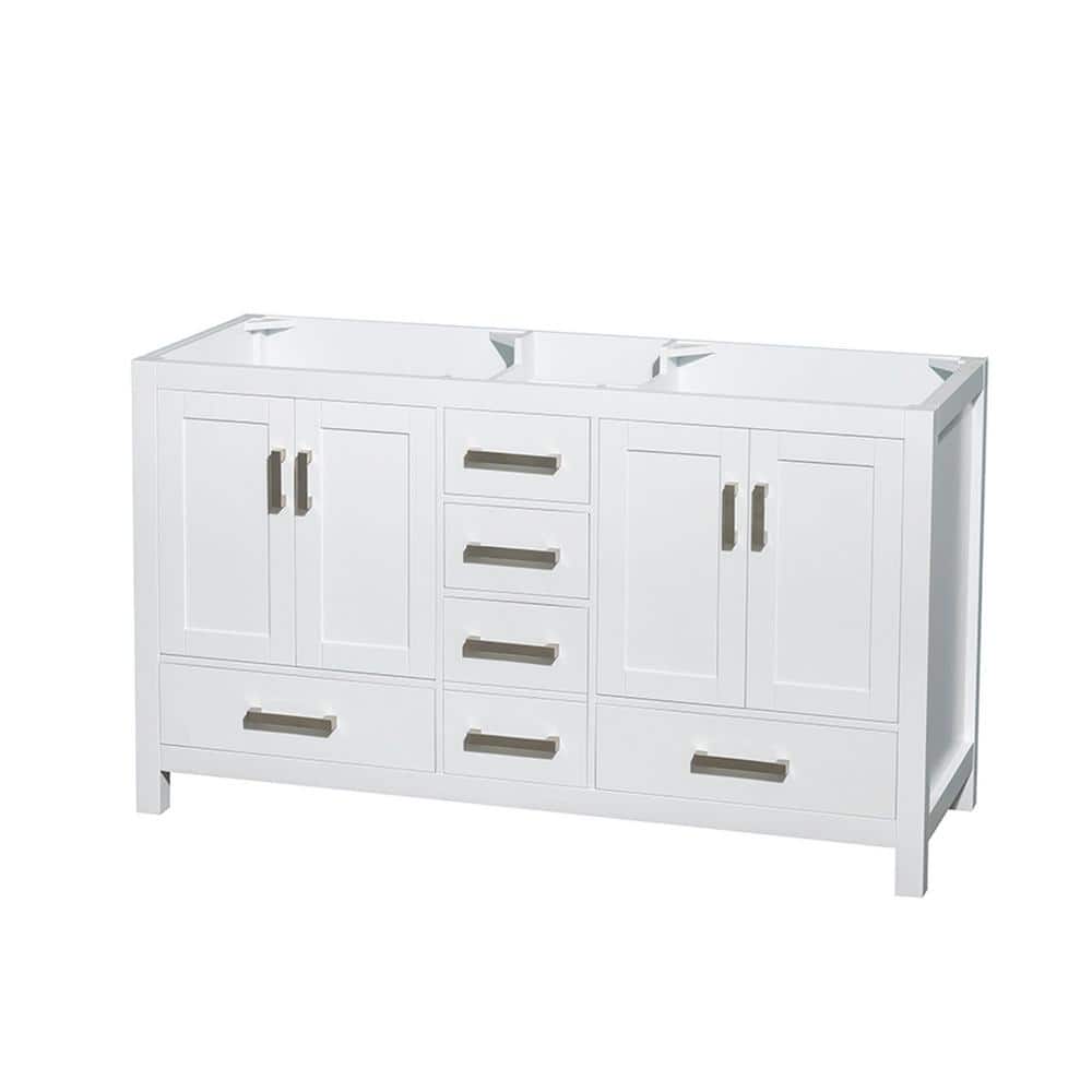 White Freestanding Double Vanity with Brushed Chrome Trim