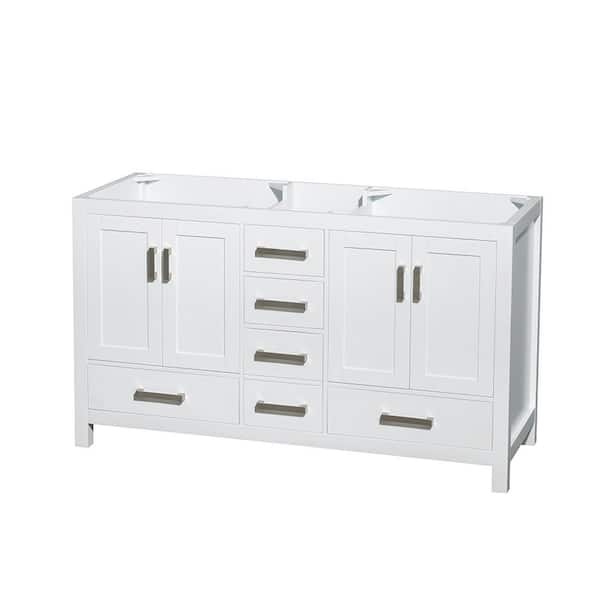 Wyndham Collection Sheffield 59 in. W x 21.5 in. D x 34.25 in. H Double Bath Vanity Cabinet without Top in White