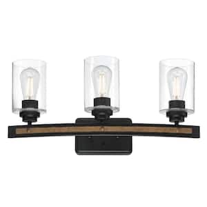 Broomall 23-1/2 in. 3-Light Matte Black with Barnwood Accents Vanity Light